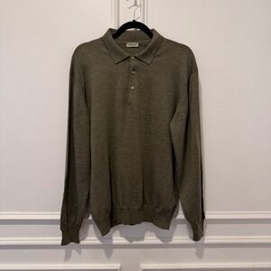 Gran Sasso Men's 50 (US M/L) Olive Virgin Wool Long Sleeve Polo Sweater